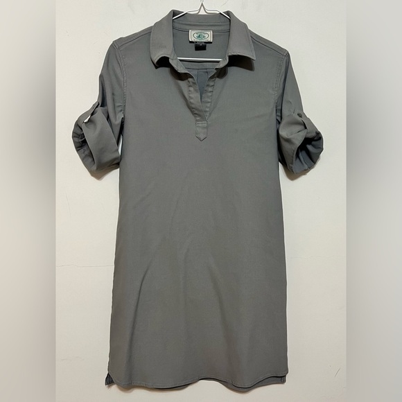 McCulley’s (Highlands, NC) roll tab sleeve collared shirt dress. Gray XS - Picture 1 of 16